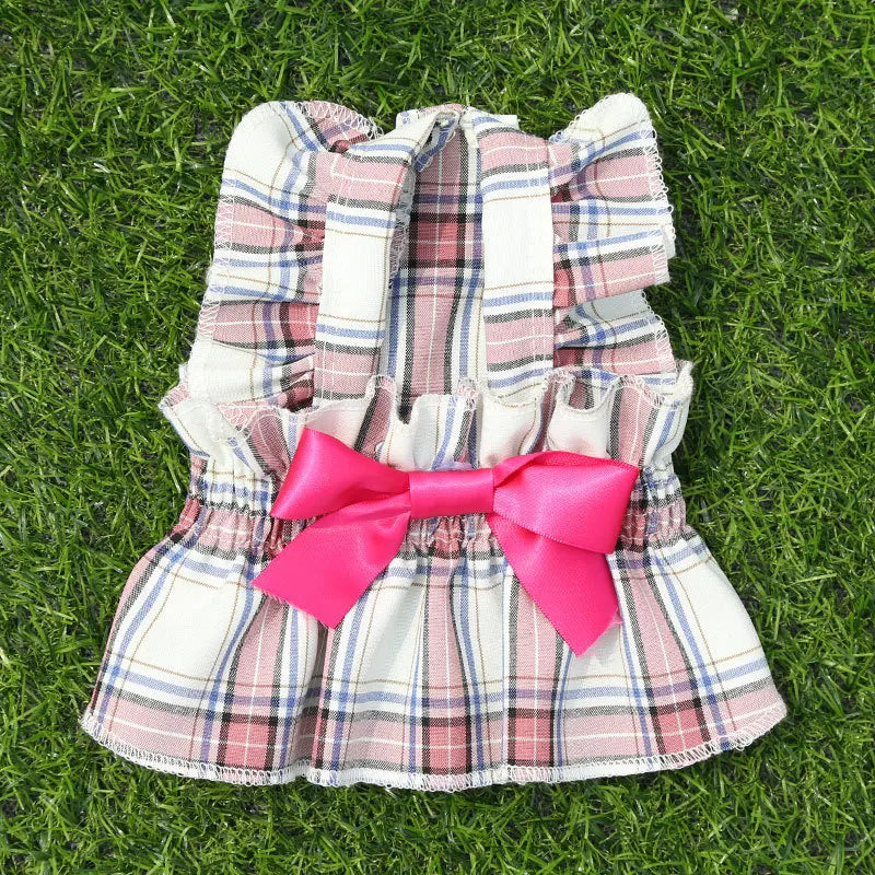 Plaid Dog Dress Cute Princess Dresses Cat Plaid Vest Small and Medium-sized Pet Clothing Classical Style Printed Pattern Clothes