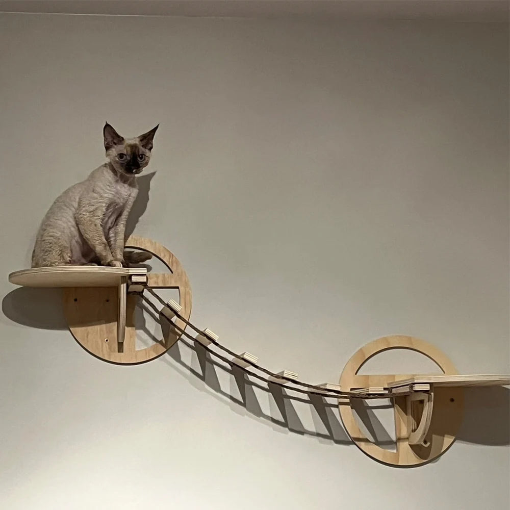 Cat Climbing Shelf Wall Mounted Hammock 1m Bridge With Sisal Scratching Post For Cats Tree Tower Platform Jumping Pet Furniture