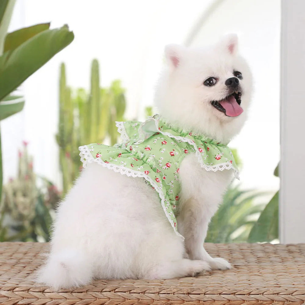 Pink Flower Puppy Harness Mesh Breathable Small Girl Dog Cat Vest Harness Cute Doggy Lace Dress Harness with Leash for Walking