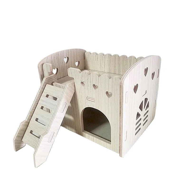 Smooth Hamster Hideaway Wooden Hamster House with Climbing Ladder Small Pet Castle Arch Bridge for Dwarf Mice Gerbils Small Pets