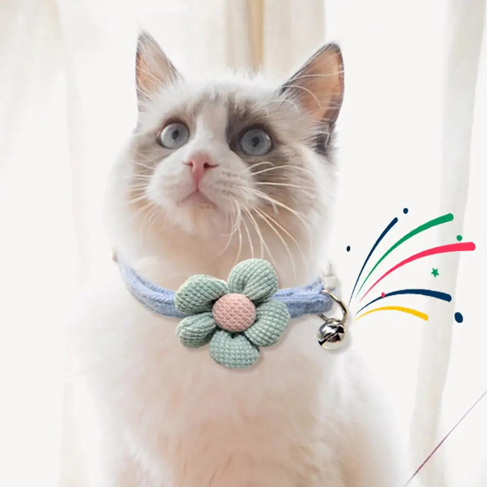 Pet Collar Cute Knitting Flower Bell Collar With Adjustable Collar Style Cartoon Cat Safety Small Dog Pet Supplies Buckle V6S4