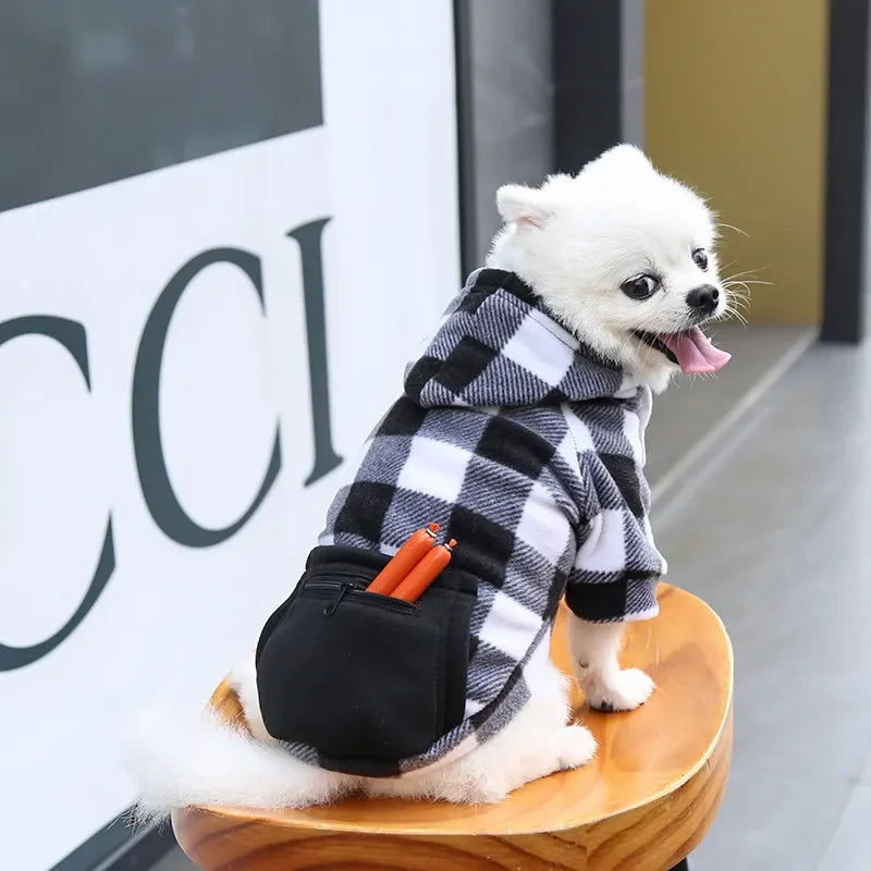 Plaid Dog Hoodie Pet Dog Clothes Sweaters With Hat And Pocket Design Autumn Winter Windproof Dog Clothing For Small Medium Dog