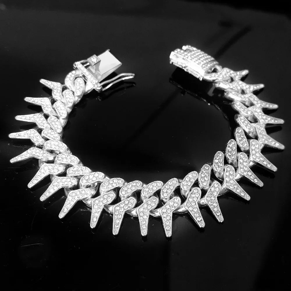 13mm Bling Diamond Chain Dog Cat Collar with Spiked Rivet Design, Luxury Gold Cuban Link Dog Collar for Small Medium Large Dogs