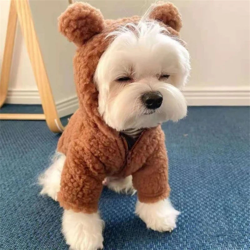 Super Warm Pet Winter Clothes Cosplay Costume Bear Shaped Outfits for Small Medium Puppy New Year Double Fleece Cat Clothing