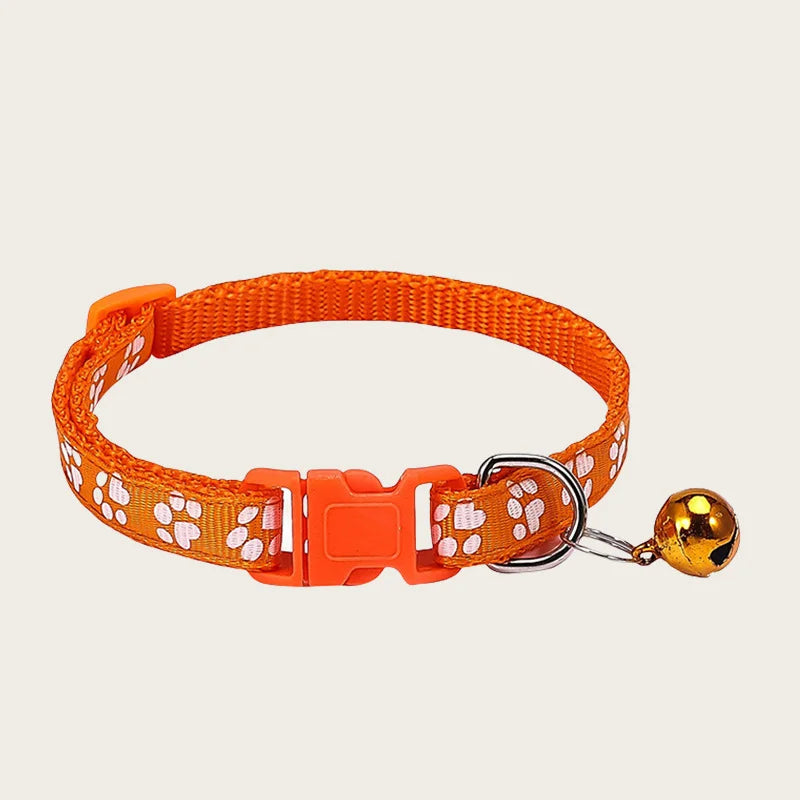 1pcs Pet Collar with Bell for Kitten Puppie Small Animal Adjustable Nylon Collar with Cute Paw Print Pattern Guinea Pig Collar