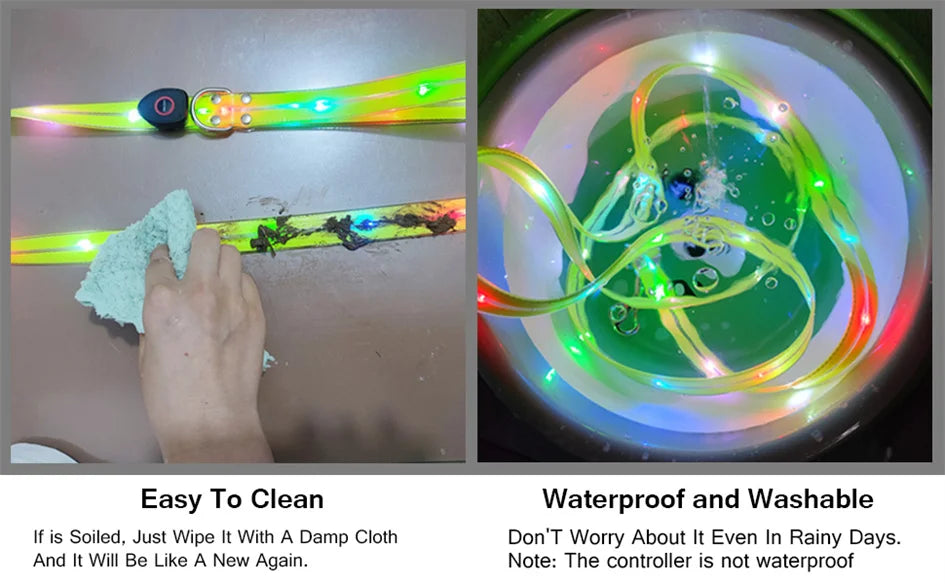 Led Light Up Dog Leash Walking Safety Glow in The Dark USB Rechargeable Adjustable for Large Medium Small Pet Lighted Dog Collar