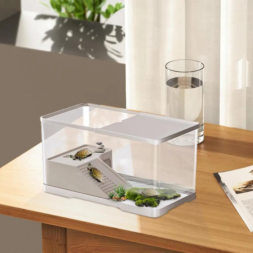 Turtle Tank Reptile Tank with Basking Platform Aquatic Tortoise Aquarium Reptile Habitat Tortoise Aquarium Habitat Turtle Carry