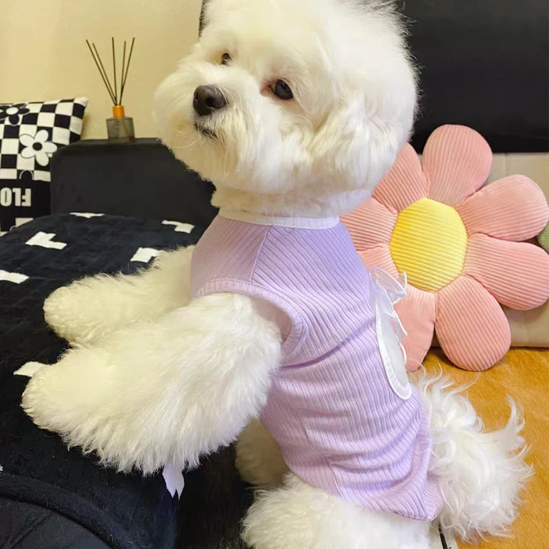 Vest for Dogs Solid Bow Dog Clothes for Small Dogs Sexy Backless Dog Costume Chihuahua Bichon 2024 Girls Dog Shirt Puppy T-Shirt