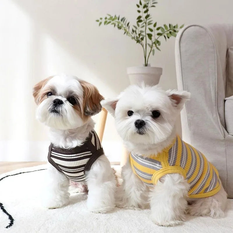Dog Shirts Cotton Striped Puppy T-Shirts Spring Autumn Clothes for Small Dogs, Soft Breathable Stretchable Doggy Tee Pet Apparel
