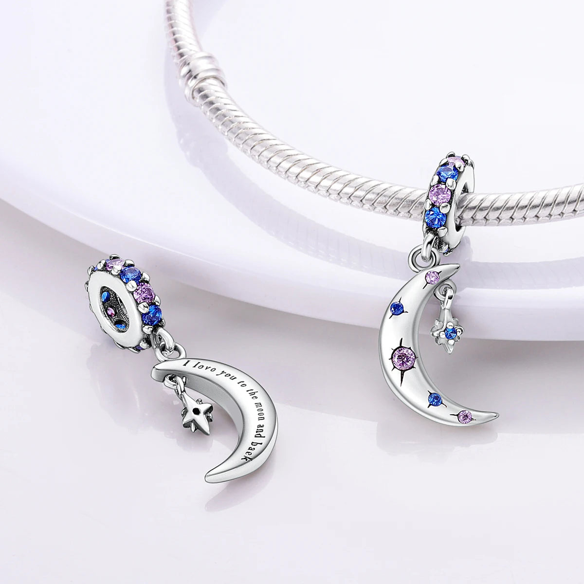 MULA 1PC Coffee Pet Moon Star Silver Plated Pendant Fit Original Snake Chain Charm Bracelet DIY Women Jewelry Gift