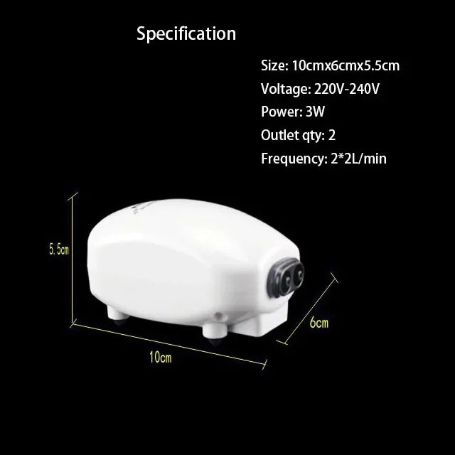 3W Ultra Low Noise Aquarium Air Pump Fish Tank Mini Air Compressor Oxygen Pump Fish Tank Aquarium Oxygen Pump Two Outlets