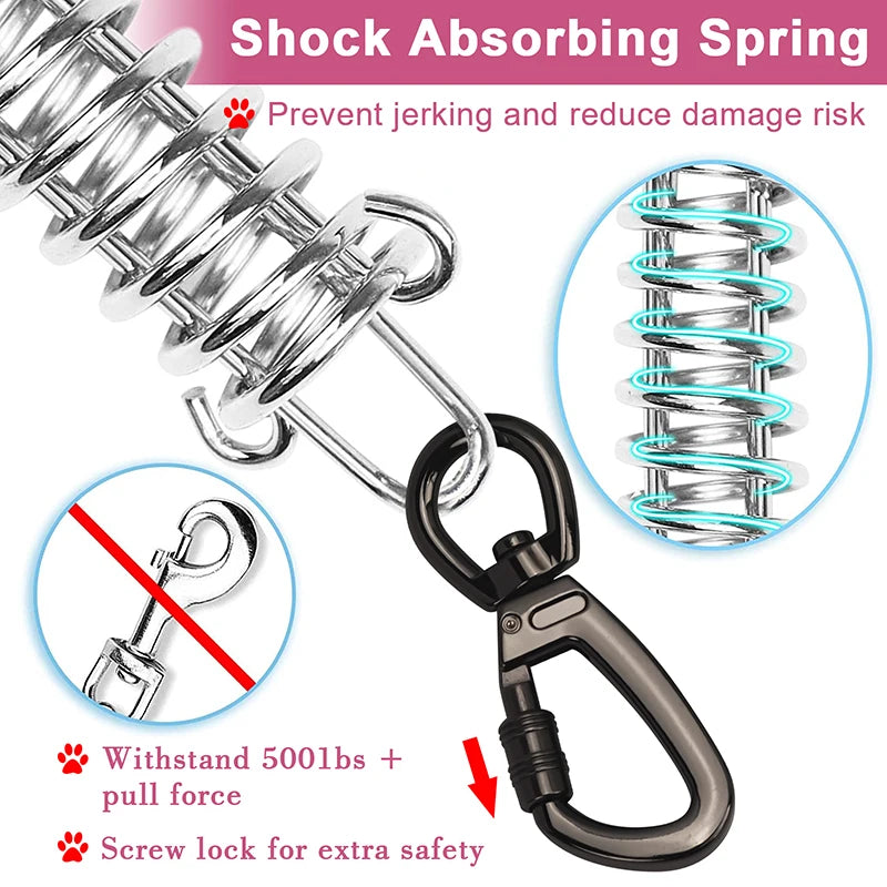 Dog Tie Out Cable Leash, Double Durable Steel, Welded Clamp, Lead, Small, Medium, Large Dogs, Outdoor Leash Belt