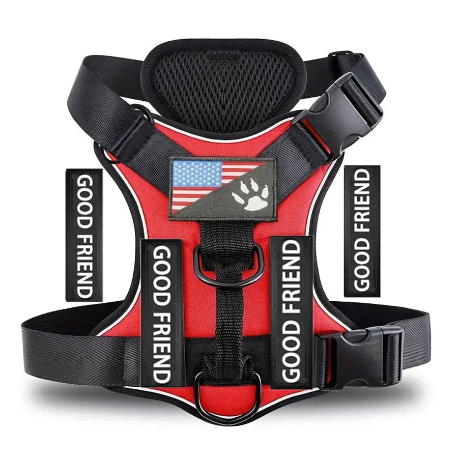 Service Dog Harness, Reflective Dog Vest Harness With 5PCS Patches, Adjustable Soft Oxford Pet Harness, Inner Layer Mesh, Easy T