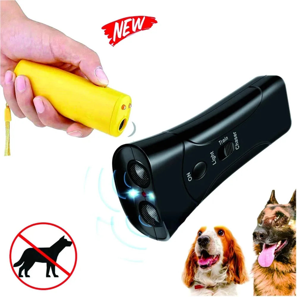 3 in 1 Dog Anti Barking Device Ultrasonic Dog Repeller Stop Bark Deterrents Pet Control Training Supplies with LED Flashlight