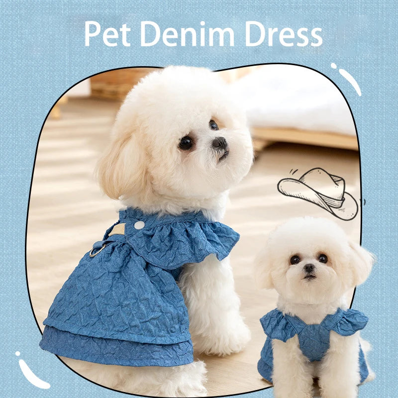 Luxury Jacquard Dog Dress for Small Dogs Cats Girl, Ruffles Sleeve Puppy Princess Strap Skirts Spring Summer Clothes Pet Apparel
