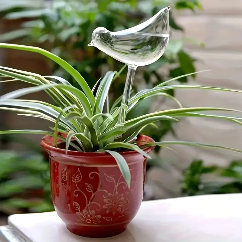 2pc Plant Waterer Self Watering Sphere, Bird shaped Hand Blowed Plastic Transparent Water Beads