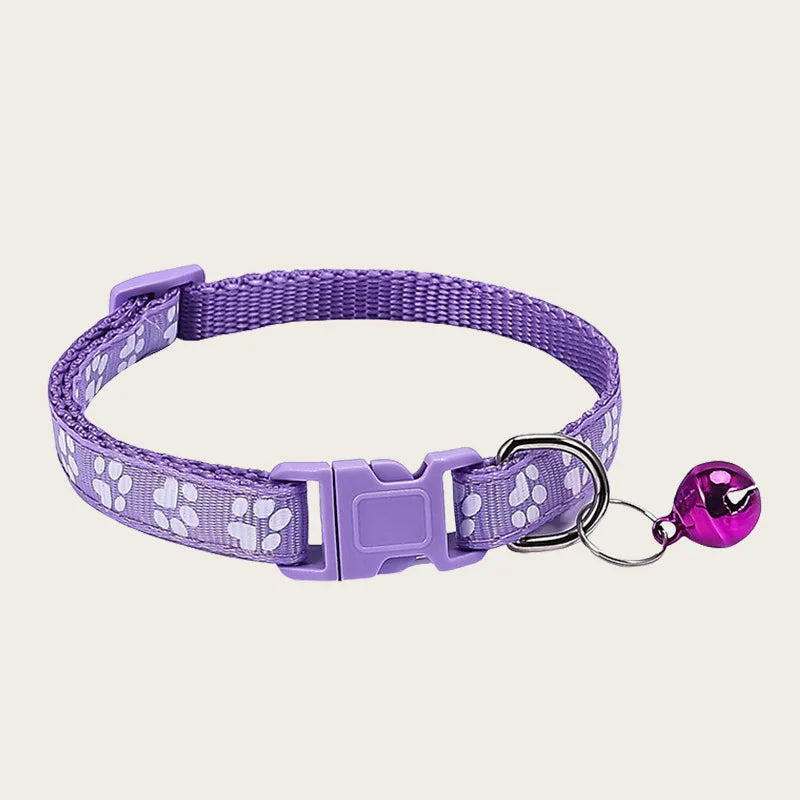 1pcs Pet Collar with Bell for Kitten Puppie Small Animal Adjustable Nylon Collar with Cute Paw Print Pattern Guinea Pig Collar