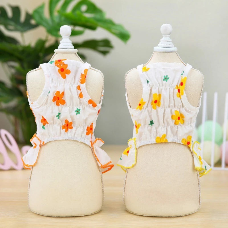 Cartoon Floral Summer Dress for Dogs Chihuahua Puppy Vest One Piece Pet Supplies Spring Female Sphinx Cat Luxury Dog Clothes