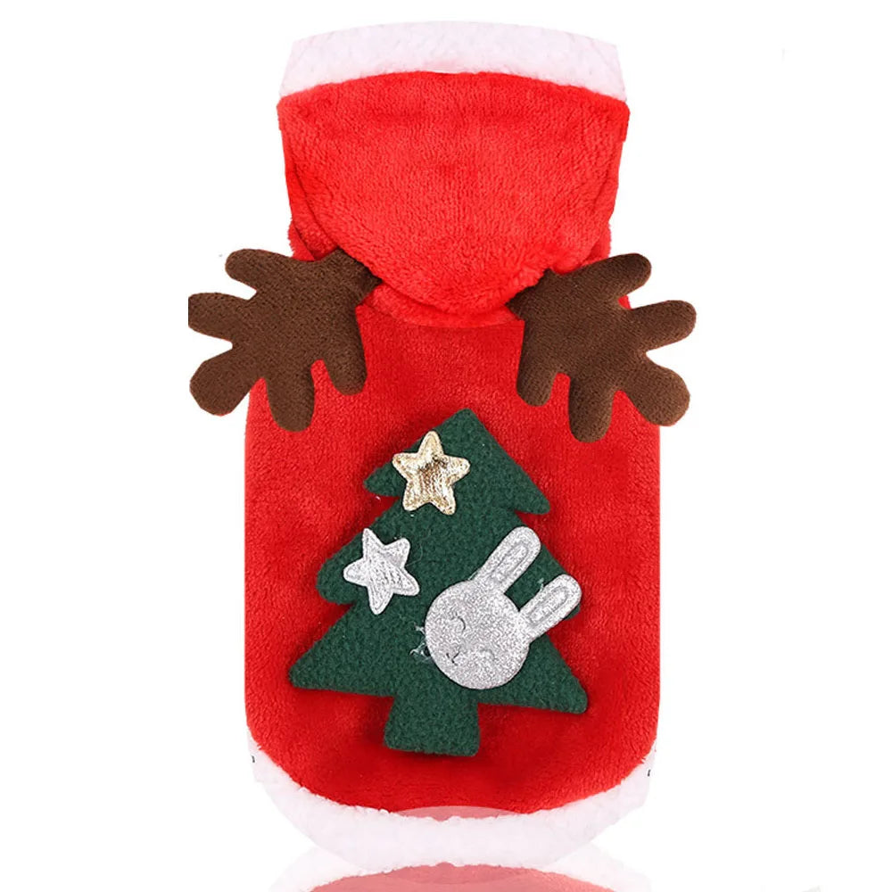 Christmas Dog Clothes Hoodie Pet Dog Sweater Flannel Antlers Scarf Winter Warm Small Dog Outfit Cat Hooded Clothing Costume Coat