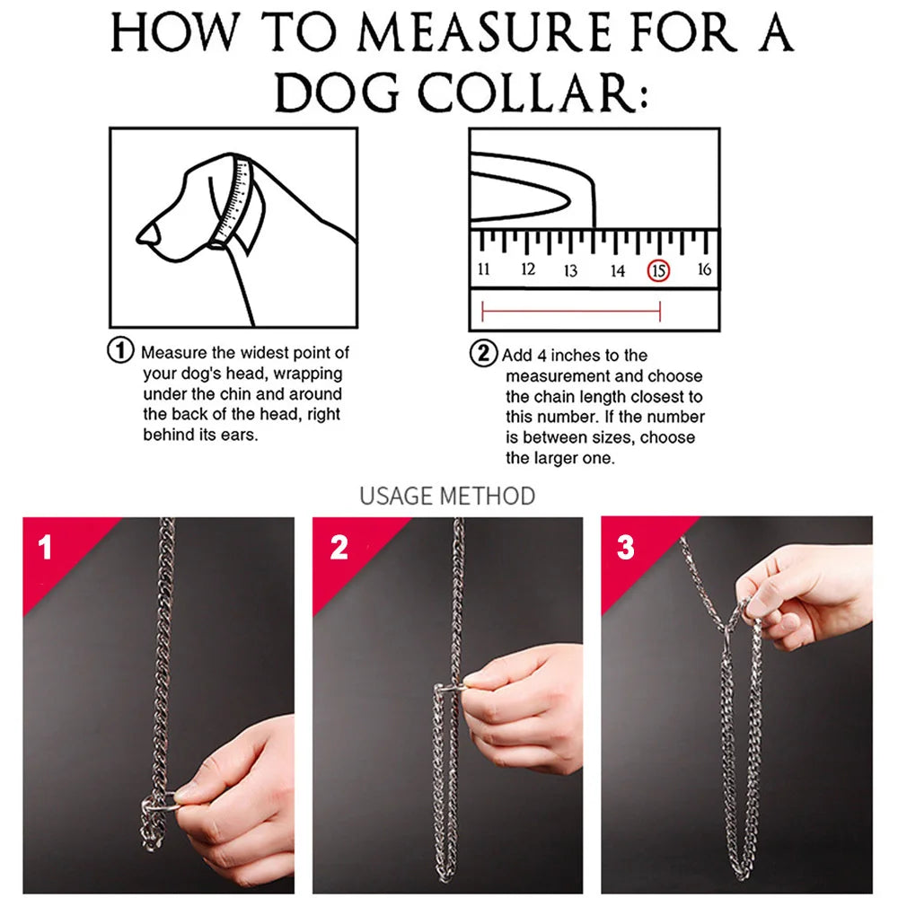 Dog Chain Collar Silvery Golden 15MM Width Cuban Link Chain for Dogs Strong Smooth Stainless Steel Metal Pet Training Slip Chain