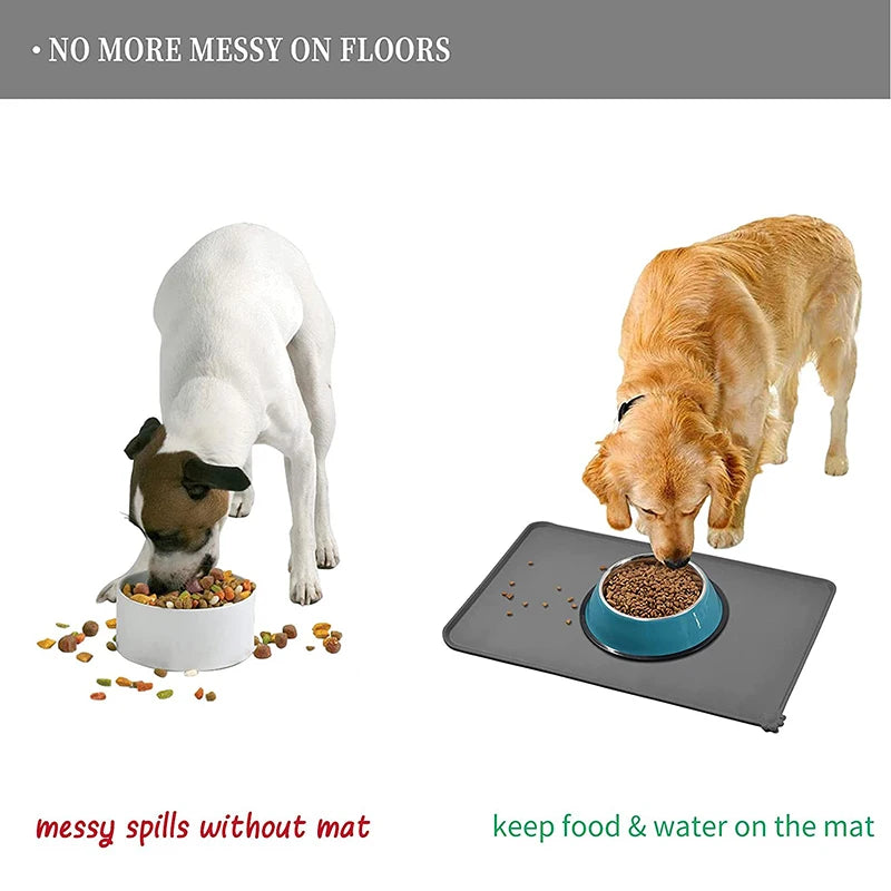 Silicone Dog Cat Bowl Mat Non-Stick Pet Fountain Tray Waterproof Food Pad Puppy Dogs Feeding Drinking Mat Easy Washing Placemat