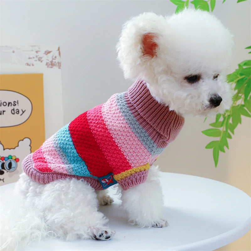Striped Color Pet Dog Sweaters High Collar Warm Winter Clothes for Small Medium Puppy Knitted Sweatshirt New Year Winter Coat