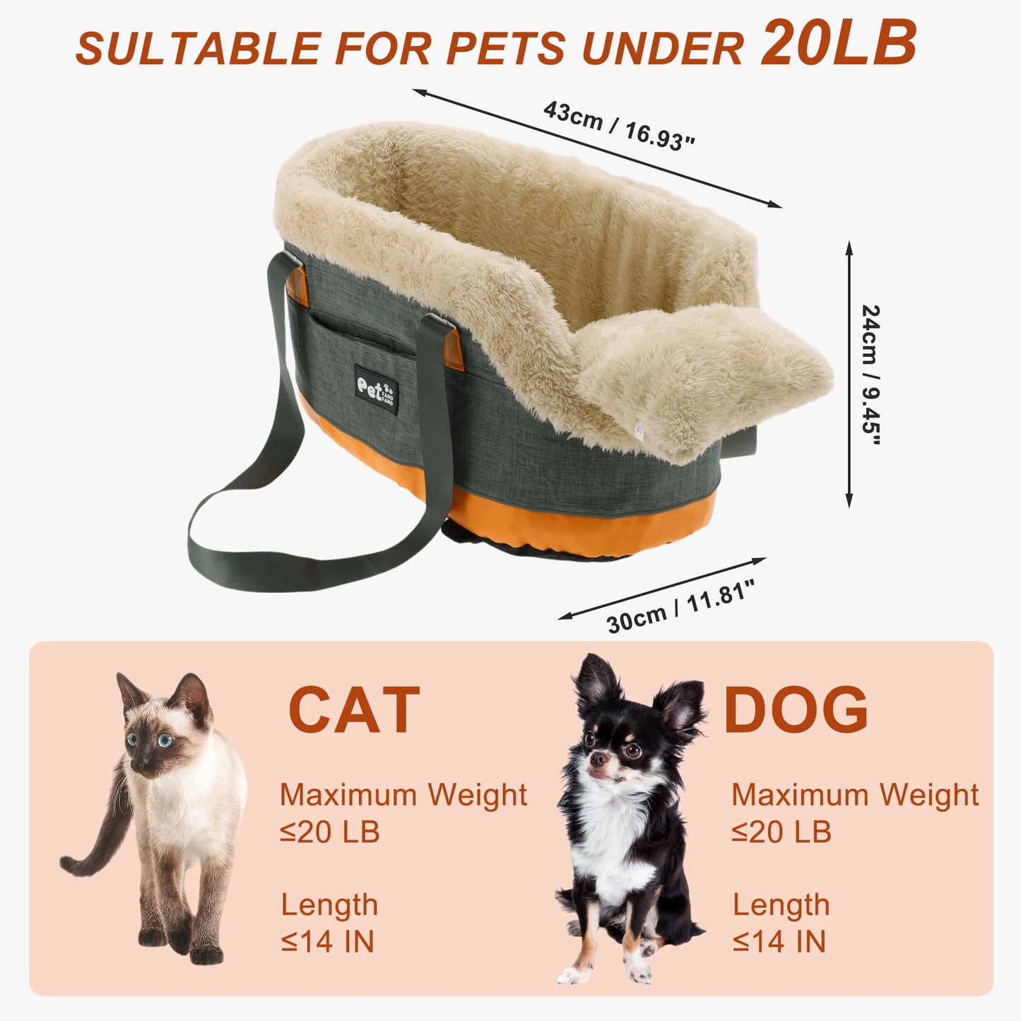 UXCELL Console Dog Car Seat Dog Beds Dog Mats Portable Booster Washable Front Seats for Small Pets Warm Sofa for Dogs Cats