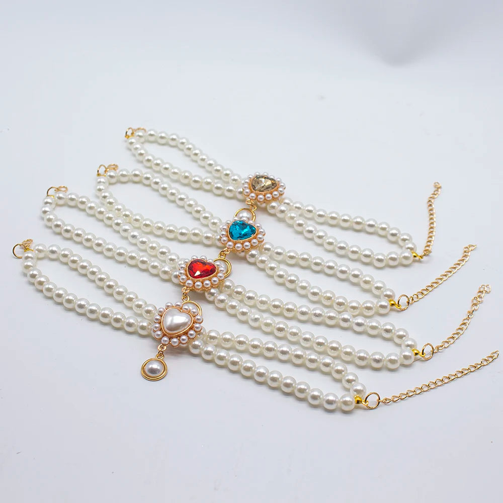 2 Rows Luxury Dog Cat Pearl Necklace Collar for Small Dogs Cats Yorkie Wedding Birthday Costume Crystal Jewelry Pet Accessories
