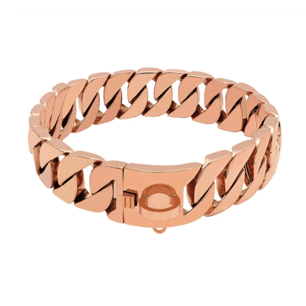 Golden Stainless Steel Dog Collar, Heavy Duty Pet Chain, Necklace with Shrapnel Clasp for Medium and Big Dogs Usage, 32mm Width
