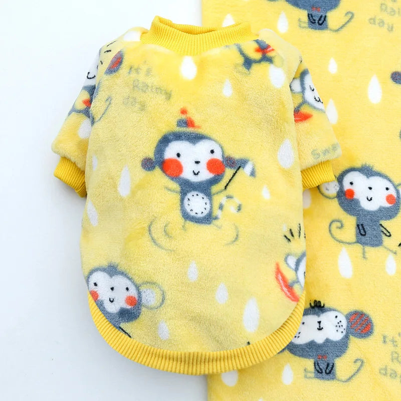Funny Monkey Print Winter Dog Clothes French Bulldog Flannel Winter Dog Hoodies Medium Puppy Clothing for Cat Christmas Costume