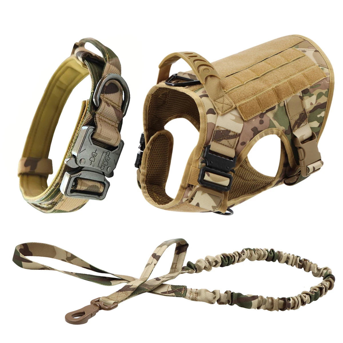 Tactical Training Large Dog Harness Collar Leash Molle Pouches Military Service Dog Vest Heavy Duty Dog Harness for Medium Dogs