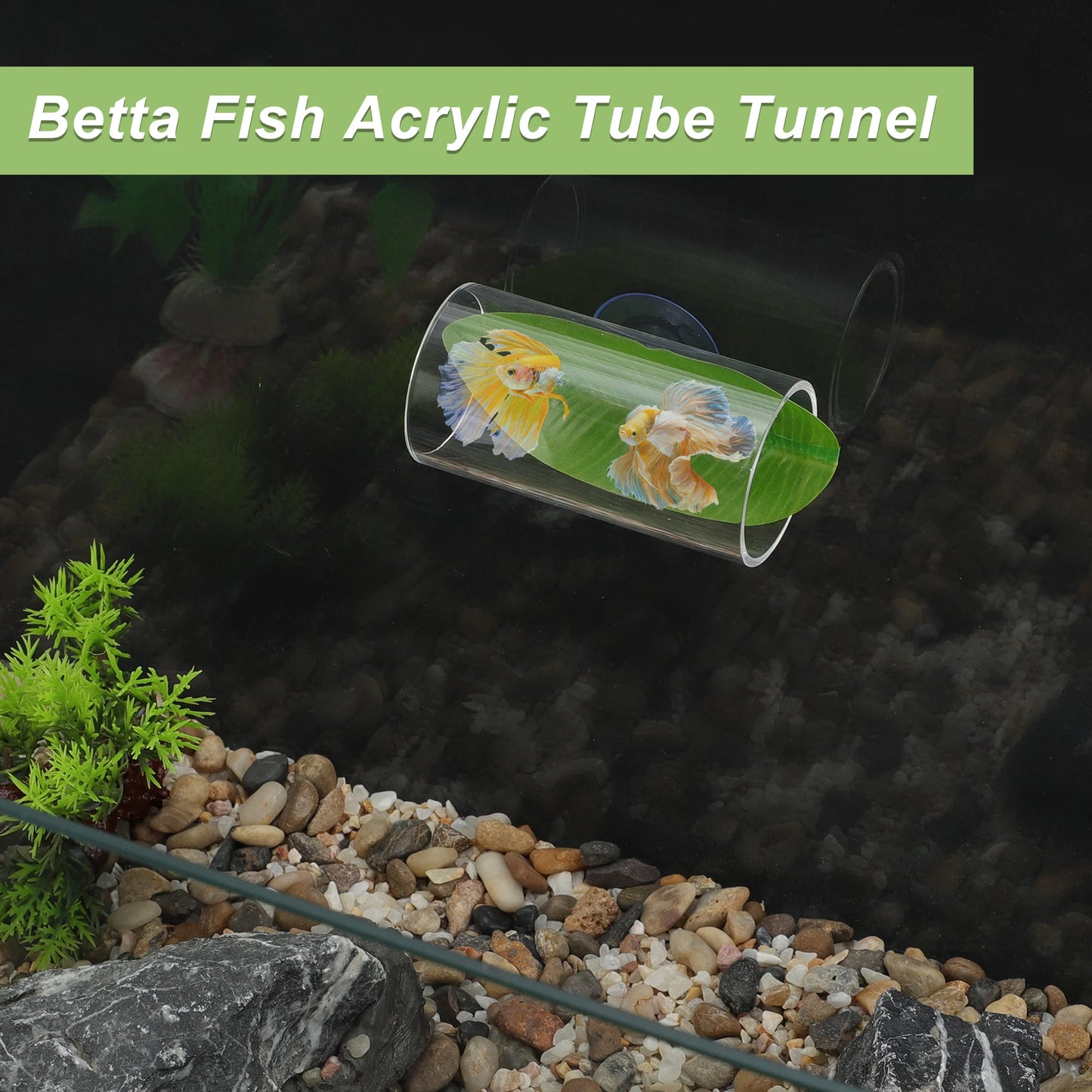UXCELL Fish Tank Accessories Hollow Acrylic Betta Fish Cave with Betta Leaf Suction Cup Clear 1 Set Reptile Habitat Décor