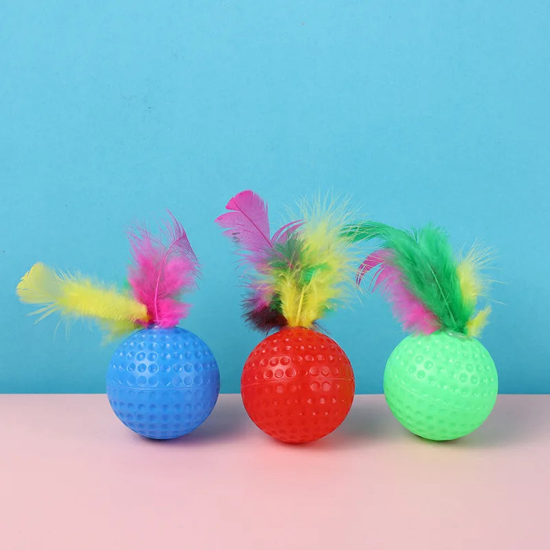 10pcs Mixed Funny Plastic Golf Ball with Feather Cat Toy Interactive Kitten Cat Teaser Ball Toy Pet Supplies