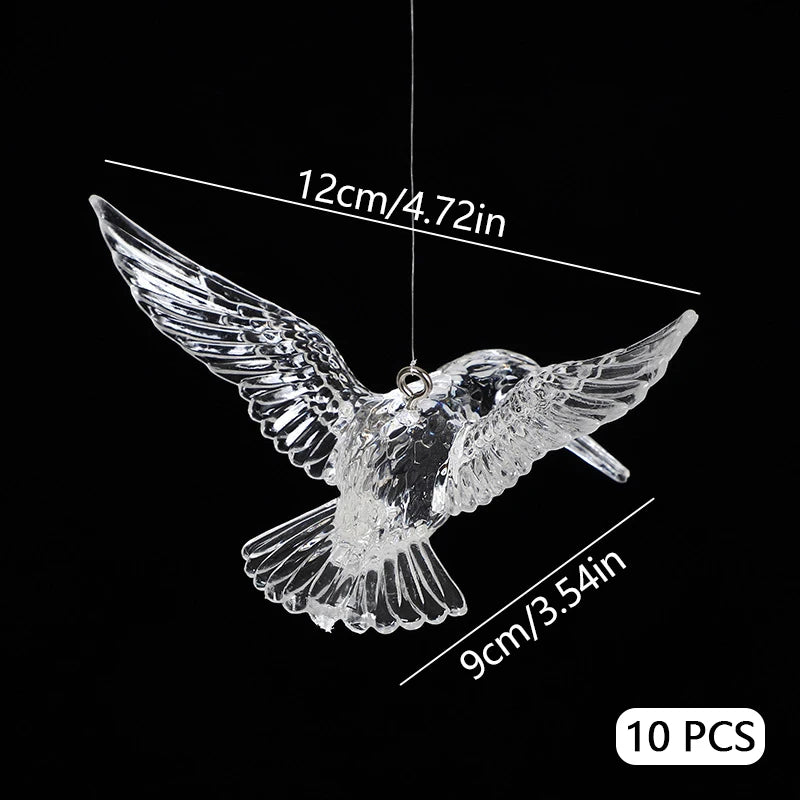 10Pcs Transparent Acrylic Hummingbird Hanging Ornaments Crystal Bird Pendants Wedding Party Living Room Home Ceiling Decorations