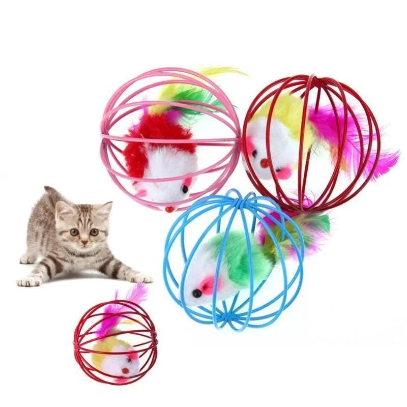 Cat Toy Pet Cat Kitten Playing Mouse Rat Mice Ball Cage Toys Pet Supplies Random Color аксесуари для котів