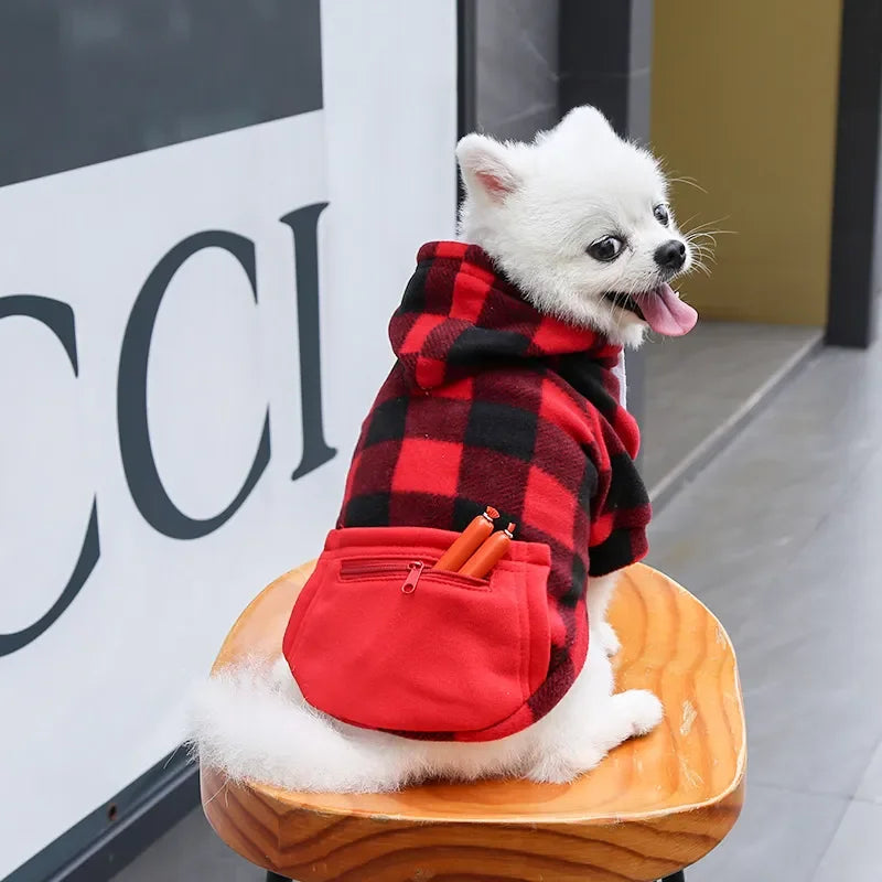 Plaid Dog Hoodie Pet Dog Clothes Sweaters With Hat And Pocket Design Autumn Winter Windproof Dog Clothing For Small Medium Dog