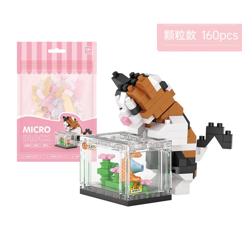 NEW Cute Animals Cats Fish Tanks Building Blocks Kit Girls Bricks Model Kids Toy Children