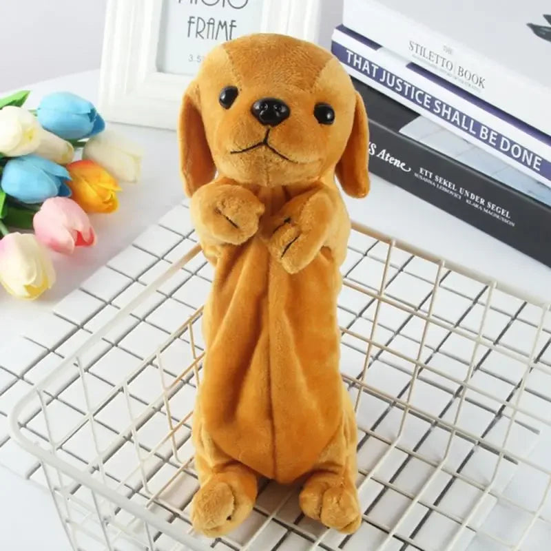 1PC Estuche de lápices de felpa suave para niños y niñas, bolsa de bolígrafos de simulación , lindo perro, papelería escolar