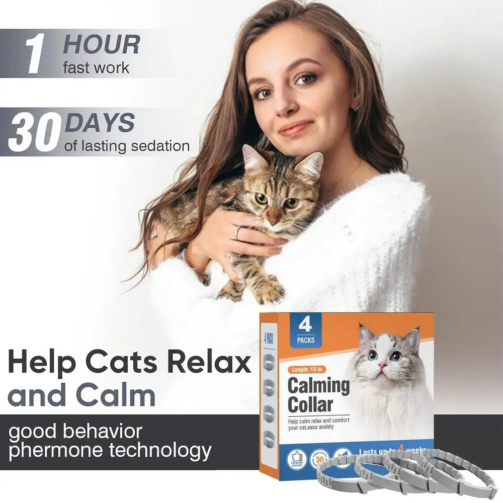 4pcs Calming Collar For Cats Relax Cat Pheromone Collar Calming Pheromone Collar Cats Adjustable Long-Lasting Pheromone Collar