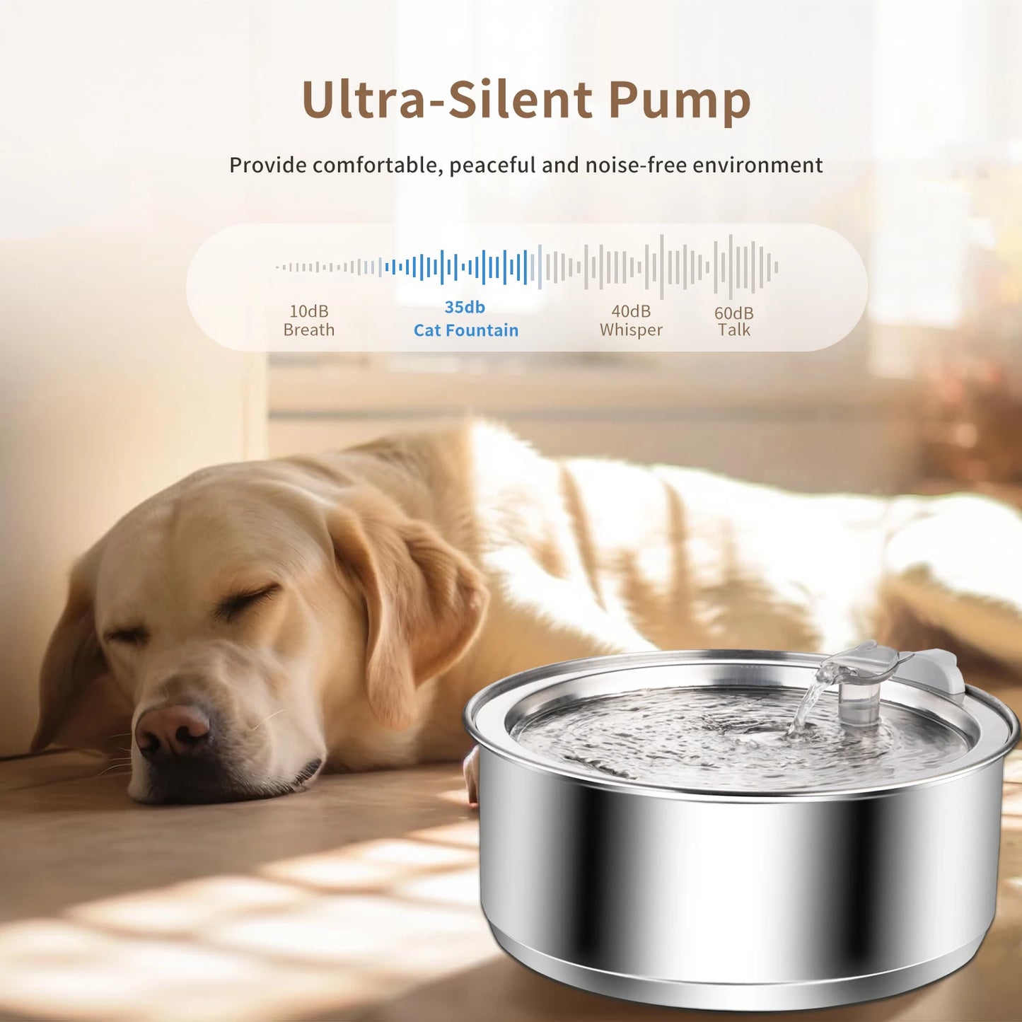 8L Large capacity stainless steel water dispenser with Sensor for dogs cats,Dog water fountain,Dog Cat Pet Water Feeder Bowl