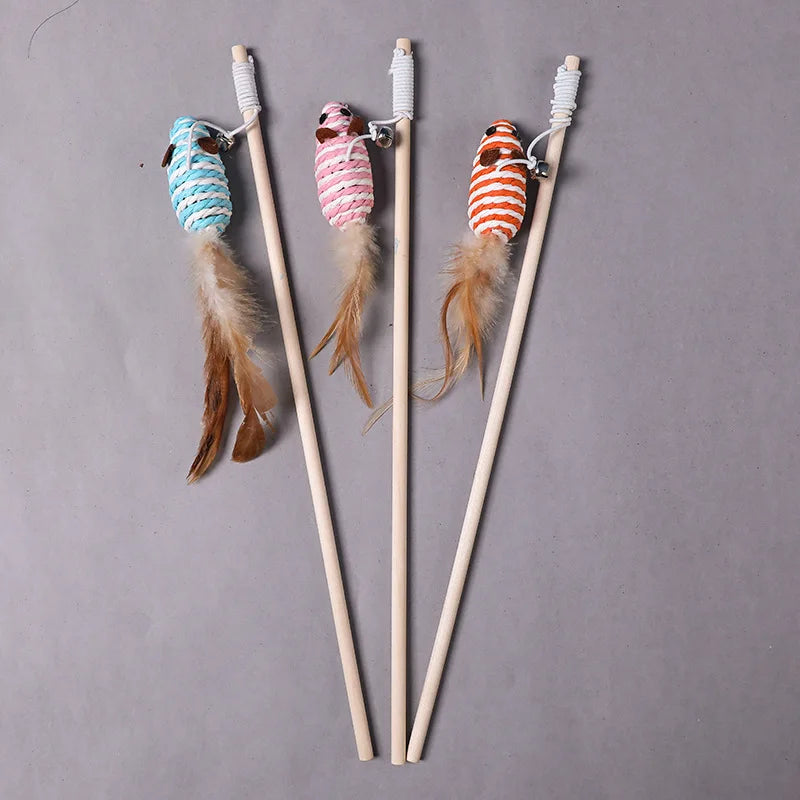 Cat Toys Cat Stick Cat Toys Cat Stick Cat Artifact Wooden Mouse Long Pole Bell Pet Supplies Cat Accessories