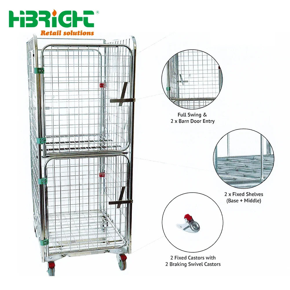 4 Sided Secure Supermarket Warehouse Cargo Industry Steel Storage Roll Cage