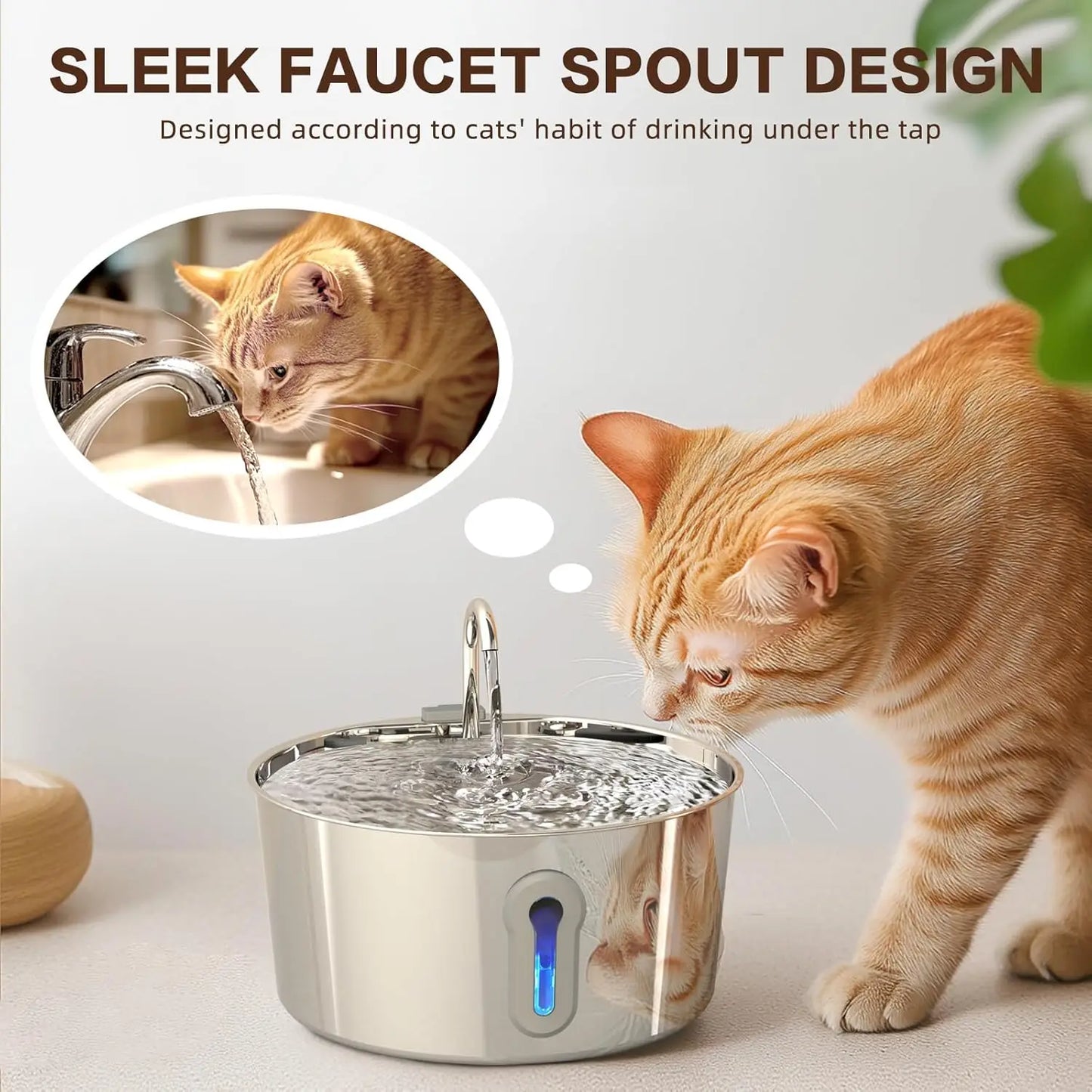 Stainless Steel Cat Water Fountain & 8+4 Replacement filters, 135oz/4L Automatic Pet Fountain Dog Water Dispenser for Cats Dogs
