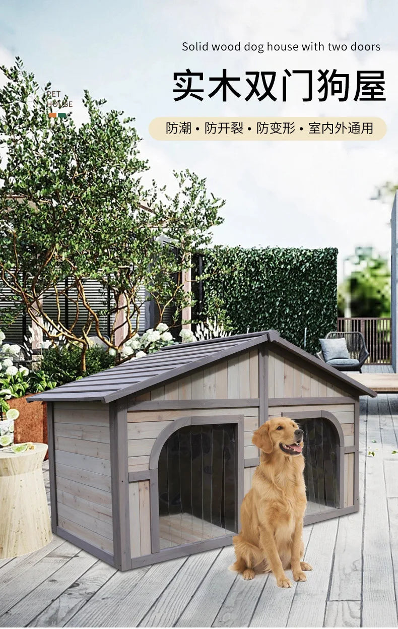Solid wood dog house dog villa wooden kennel waterproof and rainproof outdoor large kennel dog house type pet