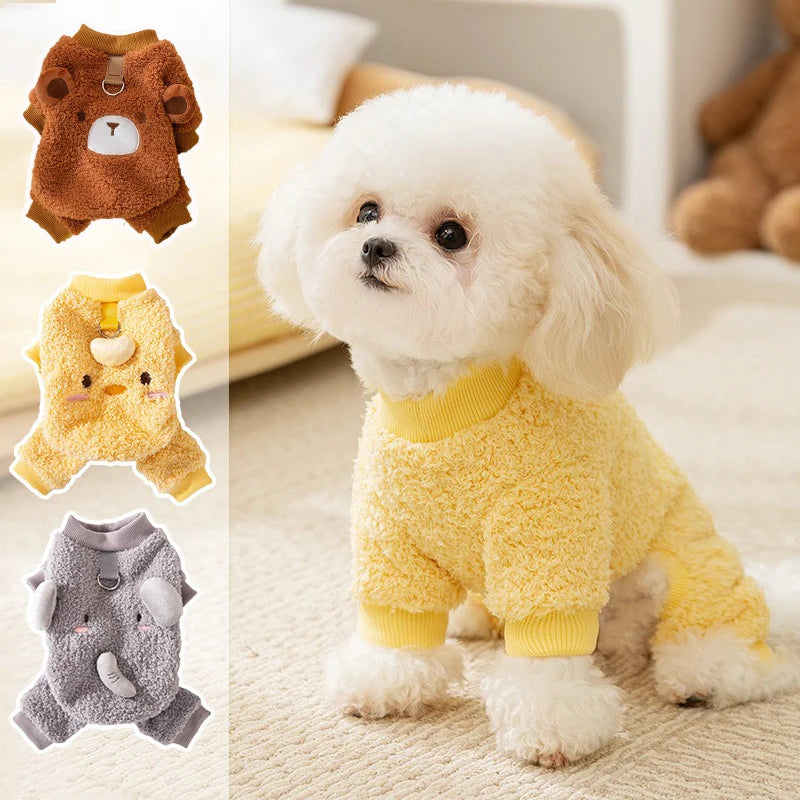 Four Legs Cartoon Chihuahua Dog Clothes Soft Fleece Outdoor Cat Clothing Designer Overalls Unisex Sweatshirt for Small Puppy