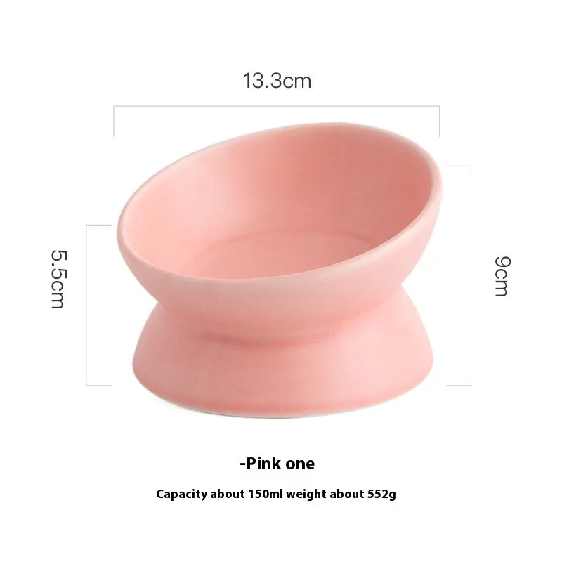 Ceramic bowl, cat bowl, dog bowl, pet bowl, slanted mouth, high foot protection, cervical spine, dog, cat, food bowl, pet suppli