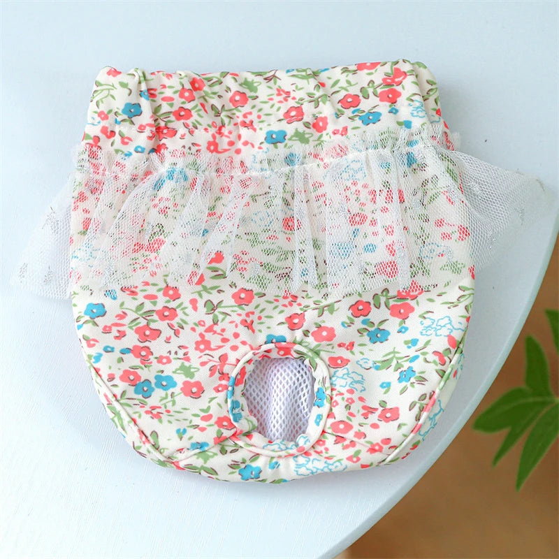 Floral Pet Dog Physiological Pants Cute Plaid Dress Lace Female Teddy Yorkshire Cats Shorts Breathable Cotton Small Dog Clothes