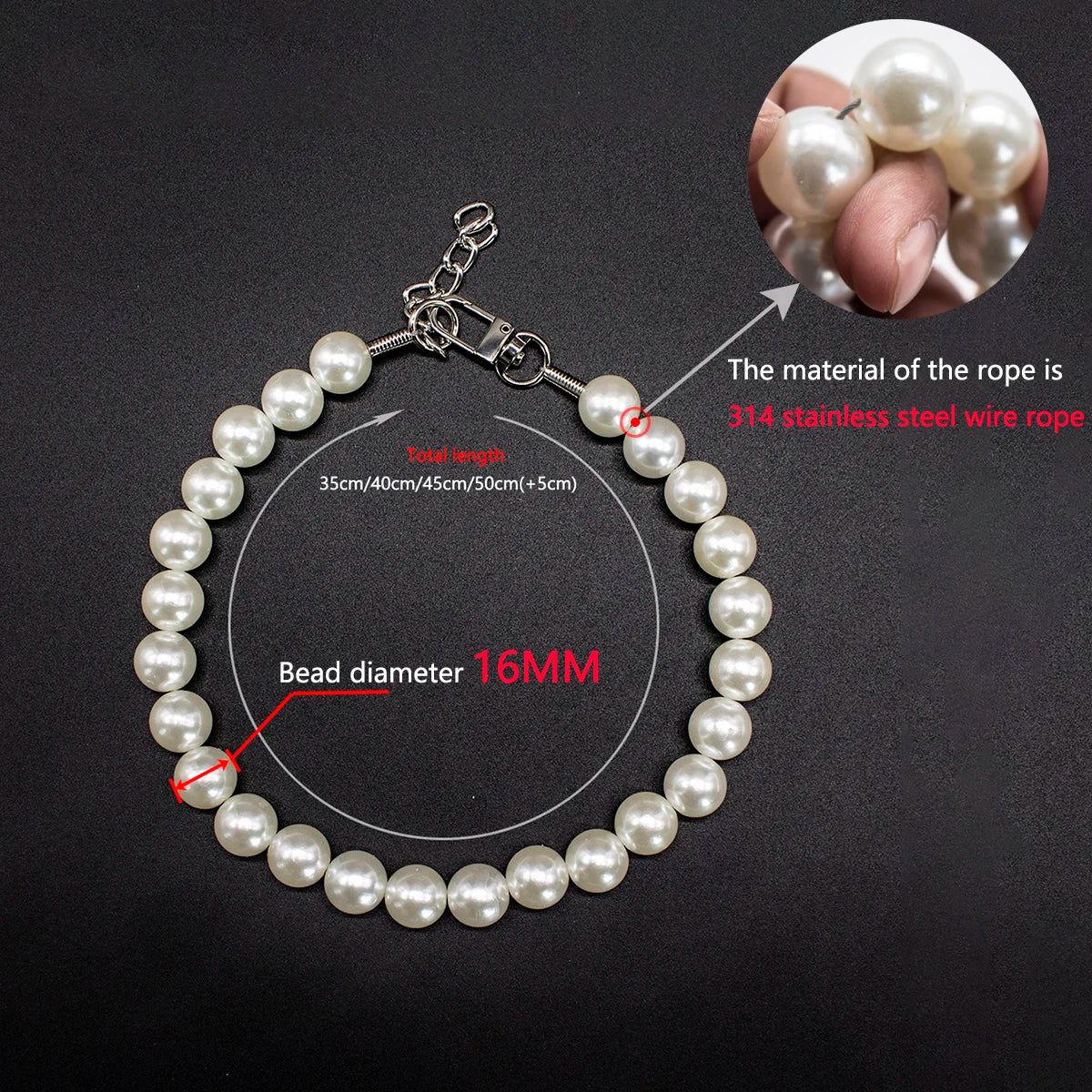16mm Elegant Dog Pearl Necklace Collar for Small Medium Large Dogs, Pet Accessories Luxury Pearl Necklace Jewelry for Dogs