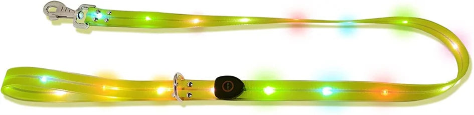 Led Light Up Dog Leash Walking Safety Glow in The Dark USB Rechargeable Adjustable for Large Medium Small Pet Lighted Dog Collar