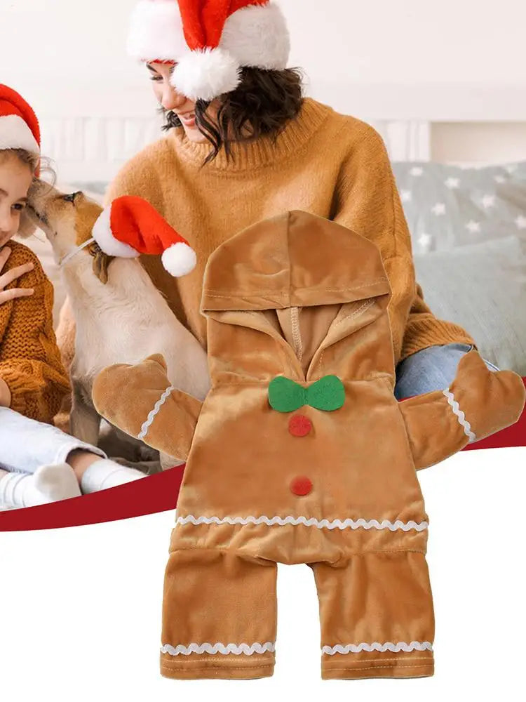 Gingerbread Man Dog Costume Soft Puppy Costume Hoodie Christmas Puppy Gingerbread Transformation Clothes For Cats Dogs